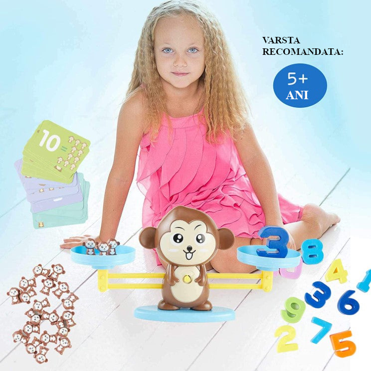 Jucarie interactiva, jocuri educative, forma maimuta, cu balanta, 65 piese, colorate