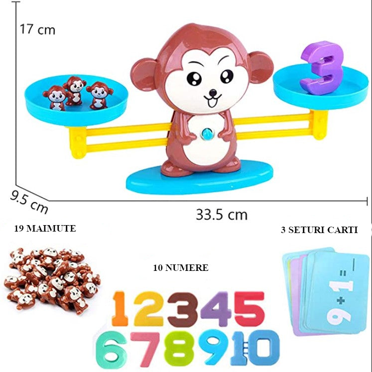 Jucarie interactiva, jocuri educative, forma maimuta, cu balanta, 65 piese, colorate