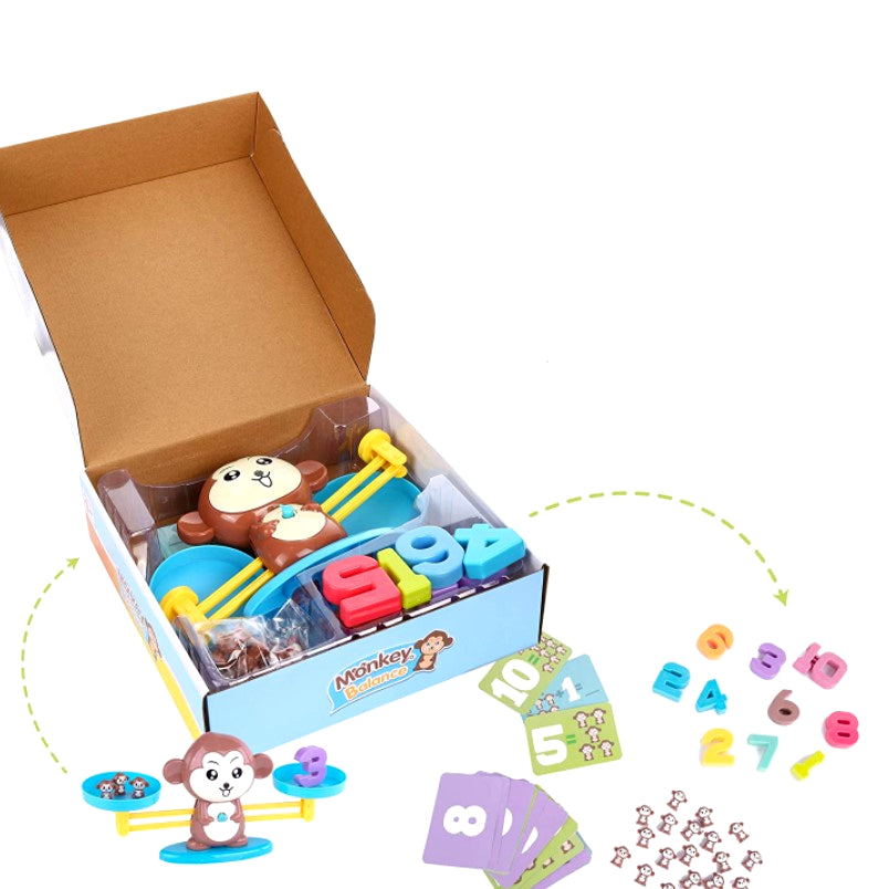 Jucarie interactiva, jocuri educative, forma maimuta, cu balanta, 65 piese, colorate