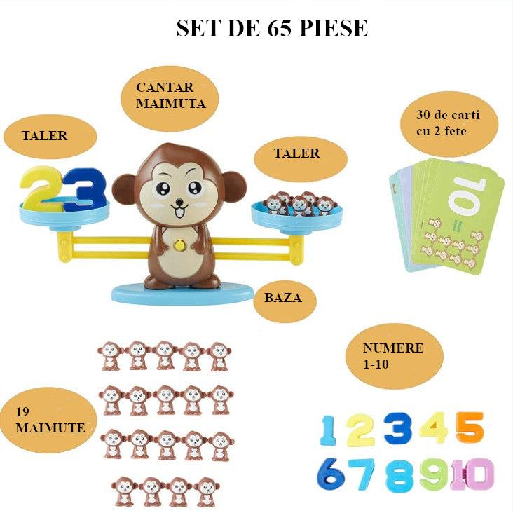 Jucarie interactiva, jocuri educative, forma maimuta, cu balanta, 65 piese, colorate