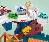 Jucarie interactiva set pista de curse cu sunete, masini incluse, jucarii pentru baieti si fete + 3 ani, montessori, Parc Aventura din lumea dinozaurilor, buz