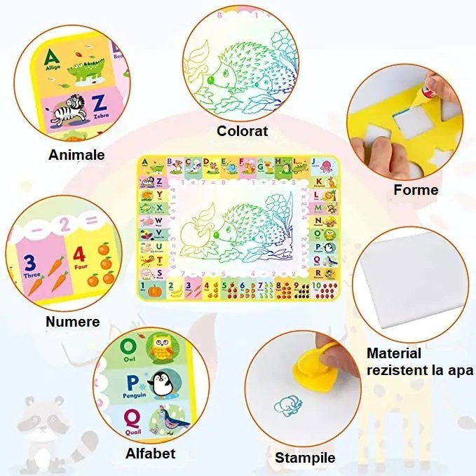 Jucarie interactiva si educativa, covorasul magic, picteaza, deseneaza si coloreaza cu apa, 120 x 89 cm - BUZ.RO