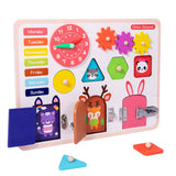 Jucarie interactiva, jocuri educative, jucarie copii, Montessori, placa senzoriala, activitati 5 in 1, cu incuietori, ceas, calendar