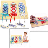 Jucarie interactiva si educativa Montessori, puzzle din lemn pentru copii, leaga sireturi - BUZ.RO