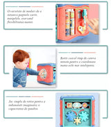 Jucarie interactiva si educativa tip cub, 6in1, multifunctional, diferite jocuri, activitati, figuri geometrice, angrenaje rotative, forme de sortat, din plastic, albastru
