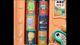 Jucarie interactiva si educativa tip cub, 6in1, multifunctional, diferite jocuri, activitati, figuri geometrice, angrenaje rotative, forme de sortat, din plastic, albastru