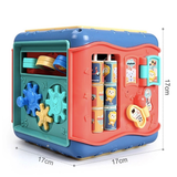 Jucarie interactiva si educativa tip cub, 6in1, multifunctional, diferite jocuri, activitati, figuri geometrice, angrenaje rotative, forme de sortat, din plastic,ROZ/ALBASTRU - BUZ.RO