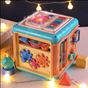 Jucarie interactiva si educativa tip cub, 6in1, multifunctional, diferite jocuri, activitati, figuri geometrice, angrenaje rotative, forme de sortat, din plastic,ROZ/ALBASTRU - BUZ.RO