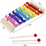 Xilofon copii, jucarie interactiva, jucarie educativa,  2 ciocanele, 8 note muzicale, din lemn, multicolora