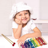 Xilofon copii, jucarie interactiva, jucarie educativa,  2 ciocanele, 8 note muzicale, din lemn, multicolora