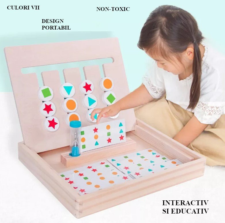Jucarie intractiva si educativa puzzle Montessori, joc de culoare, orientare, logica, sortare dupa model, din lemn - BUZ.RO