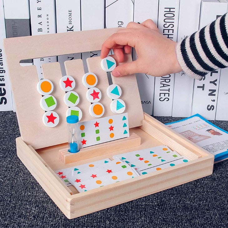 Jucarie intractiva si educativa puzzle Montessori, joc de culoare, orientare, logica, sortare dupa model, din lemn