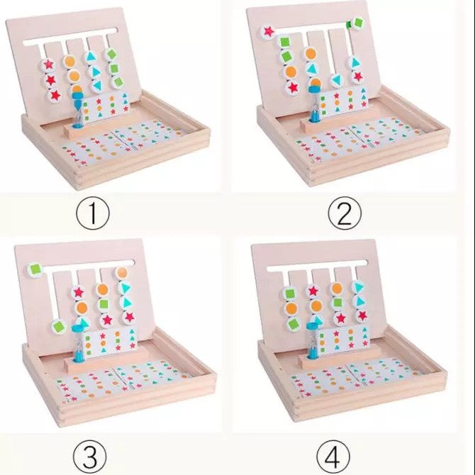 Jucarie intractiva si educativa puzzle Montessori, joc de culoare, orientare, logica, sortare dupa model, din lemn