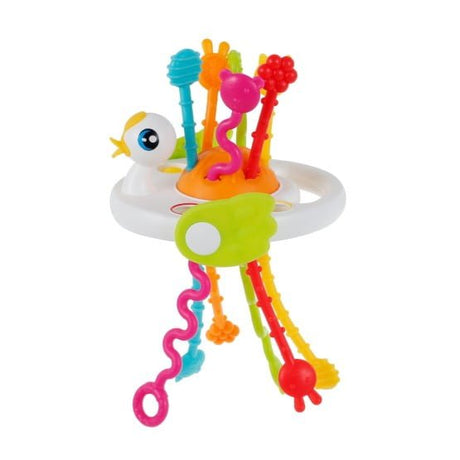 Jucarie senzoriala, motricitate, jucarie bebelusi, cu snur, jucarie dentitie, model cu ratusca, alb, montessori - BUZ.RO