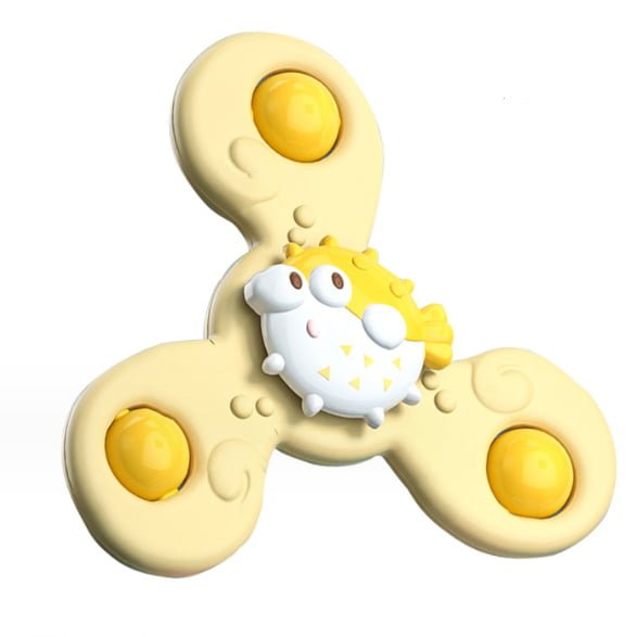 Jucarie spinner cu ventuza, spinner bebelusi, pentru 1 - 3 ani, bile zornaitoare, margini rotunde, galben - BUZ.RO