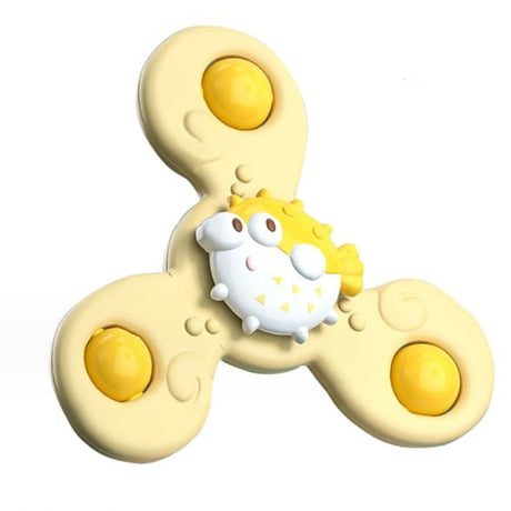 Jucarie spinner cu ventuza, spinner bebelusi, pentru 1 - 3 ani, bile zornaitoare, margini rotunde, galben - BUZ.RO