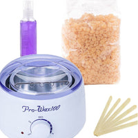 Kit epilare ceara, incalzitor ceara, ceara epilat, granule, 250gr, spatula lemn, ulei dupa epilare