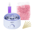 Kit epilare ceara, incalzitor ceara, ceara epilat, granule, 250gr, spatula lemn, ulei dupa epilare, traditionala, roz - BUZ.RO