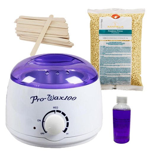 Kit epilare ceara, incalzitor ceara, ceara epilat, granule, 500gr , spatula lemn, ulei dupa epilare, traditionala, galben - BUZ.RO