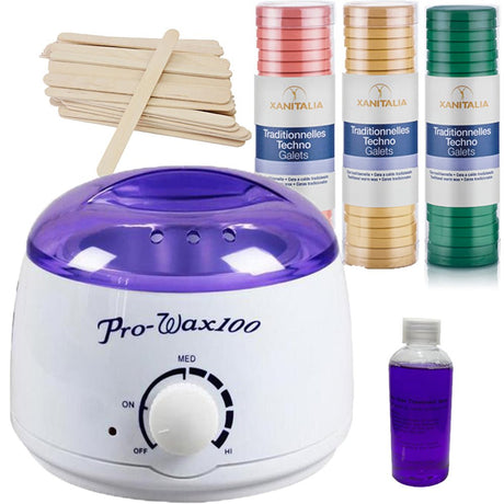 Kit epilare, incalzitor ceara, discuri, ceara, ulei, spatule, multicolor - BUZ.RO