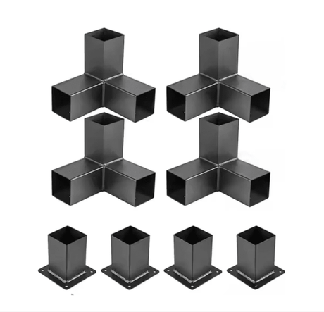 Kit pergola 3x4 M, structura metalica, conectori pergola/garaj, 8 conectori metal, culoare neagra, 100x100mm - BUZ.RO