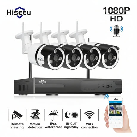 Kit supraveghere interior/exterior wireless 1080p / 960p, hd kit wifi - 2mp - 30, 4 camere ip, ir 30 m - BUZ.RO