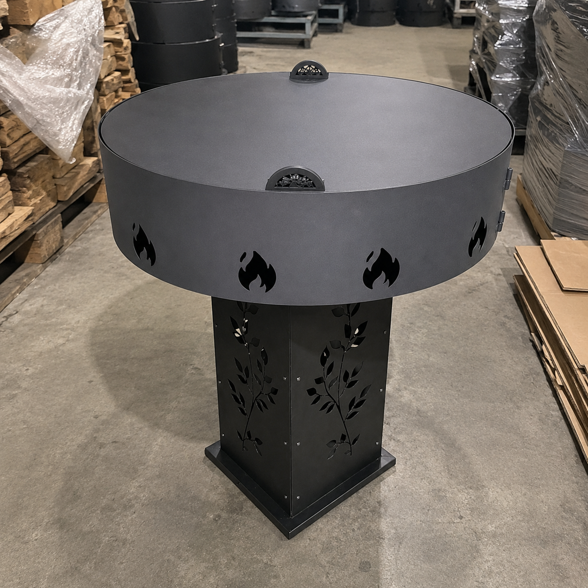 Gratar Gradina 4in1 Rotund plita 90cm |grosime 10 mm Fire Pit din fier pe lemne| terasa|multifunctional cu suport ceaun inclus