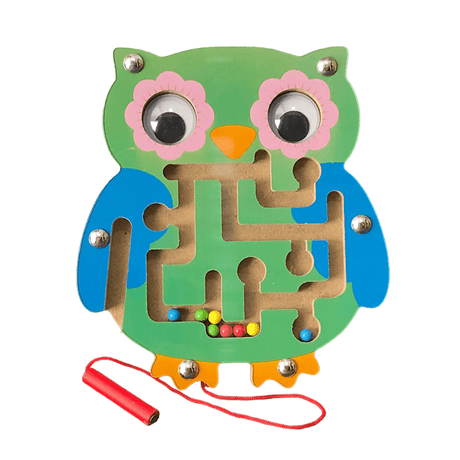 Labirint magnetic cu bile, bufnita, jucarie copii, jucarie educativa, montessori, verde - BUZ.RO