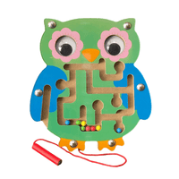 Labirint magnetic cu bile, bufnita, jucarie copii, jucarie educativa, montessori, verde