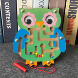 Labirint magnetic cu bile, bufnita, jucarie copii, jucarie educativa, montessori, verde - BUZ.RO