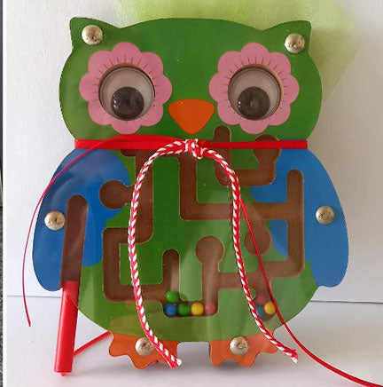 Labirint magnetic cu bile, bufnita, jucarie copii, jucarie educativa, montessori, verde