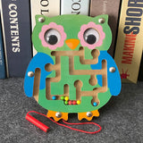 Labirint magnetic cu bile, bufnita, jucarie copii, jucarie educativa, montessori, verde