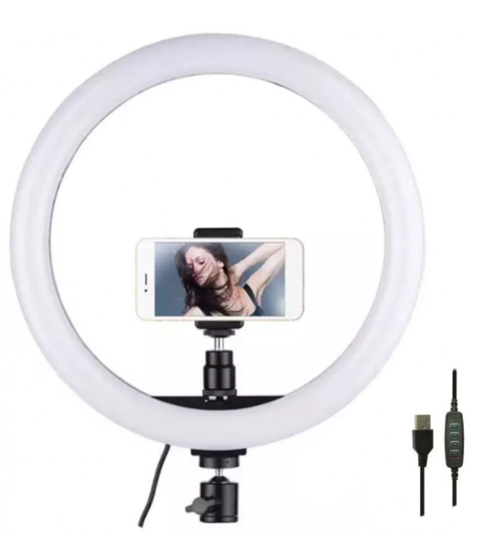 Lampa circulara profesionala, ring light, diametru 10 inch, suport telefon, telecomanda, inaltime trepied 210 cm, 13 trepte de iluminare