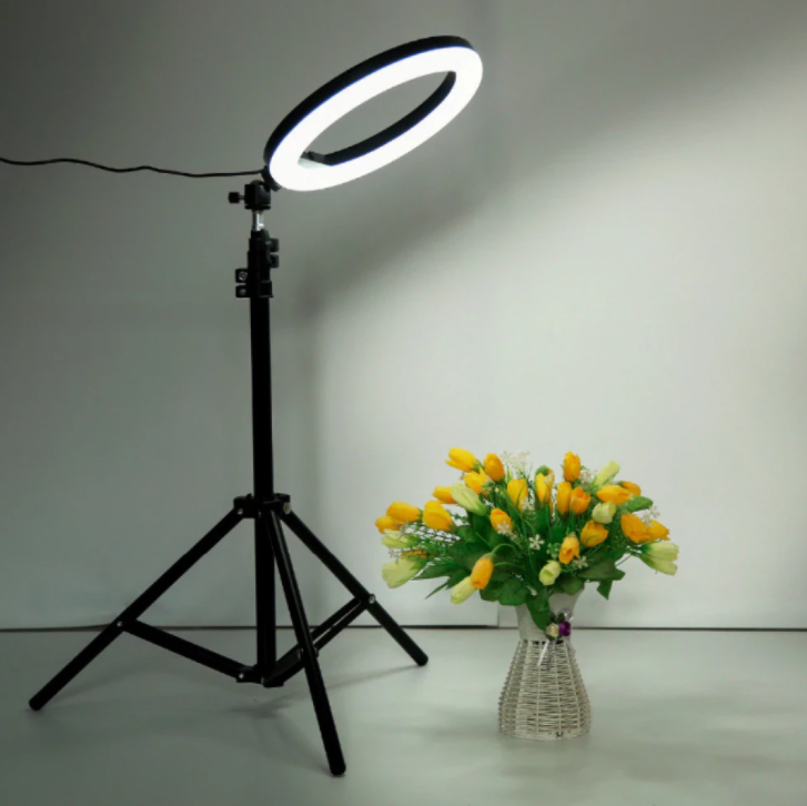 Lampa circulara profesionala, ring light, suport telefon, cu telecomanda, diametru 10 inch, 210 cm, 13 trepte de iluminare