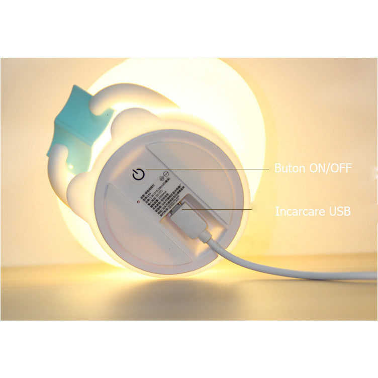 Lampa de silicon moale reincarcabila, LED, multicolor, pisicuta vorbitoare, control tactil sau telecomanda, interactiva, albastru