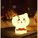 Lampa de silicon moale reincarcabila, LED, multicolor, pisicuta vorbitoare, control tactil sau telecomanda, interactiva, roz - BUZ.RO