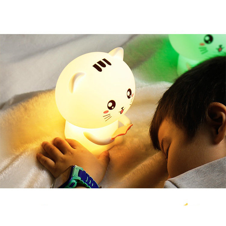 Lampa de silicon moale reincarcabila, LED, multicolor, pisicuta vorbitoare, control tactil sau telecomanda, interactiva, roz