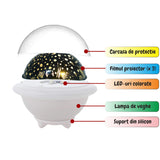 Lampa de veghe constelatii tip ozn, pentru copii, 3 culori, lumina reglabila, 3 filme de proiectie, alb