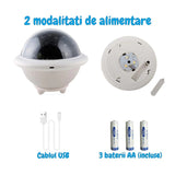 Lampa de veghe constelatii tip ozn, pentru copii, 3 culori, lumina reglabila, 3 filme de proiectie, alb