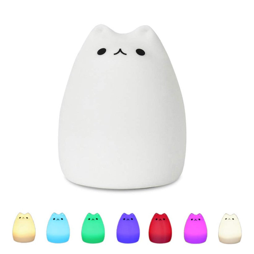 Lampa de veghe LED pisicuta jucausa multicolora din silicon moale, control prin telecomanda