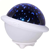 Lampa de veghe OZN portabila cu LEDuri pentru copii, cu proiector, 3 culori, lumina reglabila, 3 filme de proiectie, USB, alb - BUZ.RO