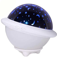 Lampa de veghe OZN portabila cu LEDuri pentru copii, cu proiector, 3 culori, lumina reglabila, 3 filme de proiectie, USB, alb