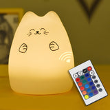 Lampa de veghe portabila cu 7 culori de LEDuri, silicon BPA-free, USB, touch-control, temporizator, lampa de noapte pisicuta fericita