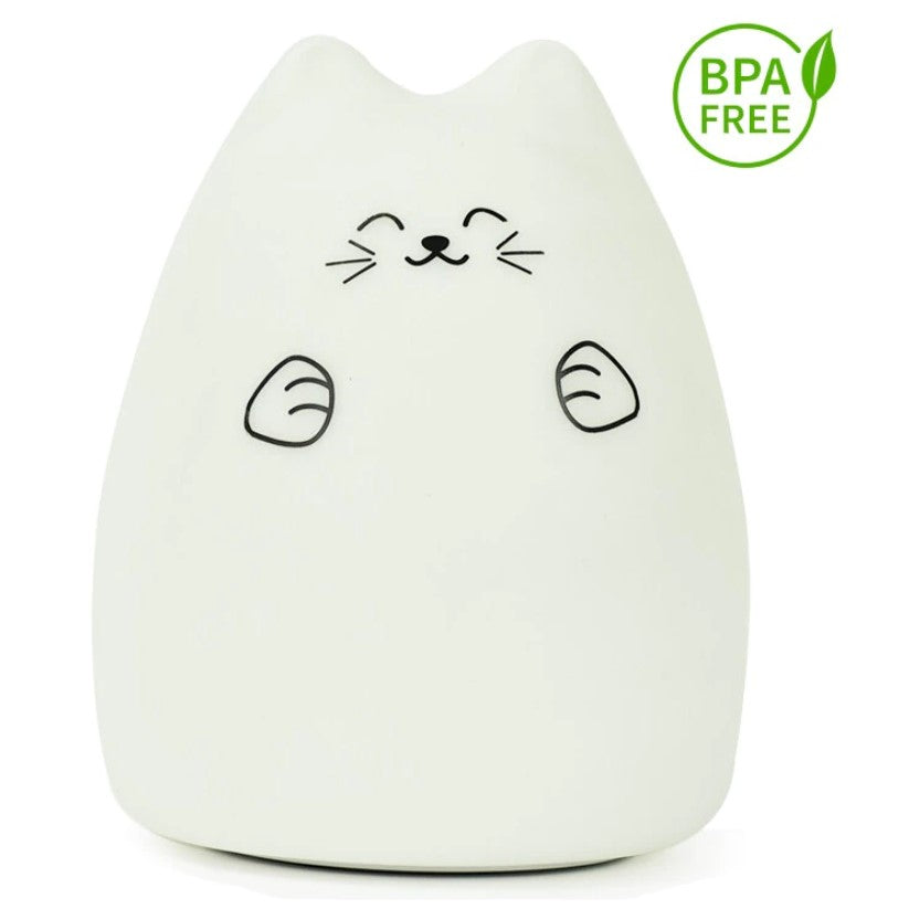 Lampa de veghe portabila cu 7 culori de LEDuri, silicon BPA-free, USB, touch-control, temporizator, lampa de noapte pisicuta fericita