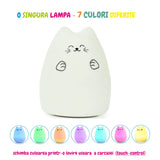 Lampa de veghe portabila cu 7 culori de LEDuri, silicon BPA-free, USB, touch-control, temporizator, lampa de noapte pisicuta fericita