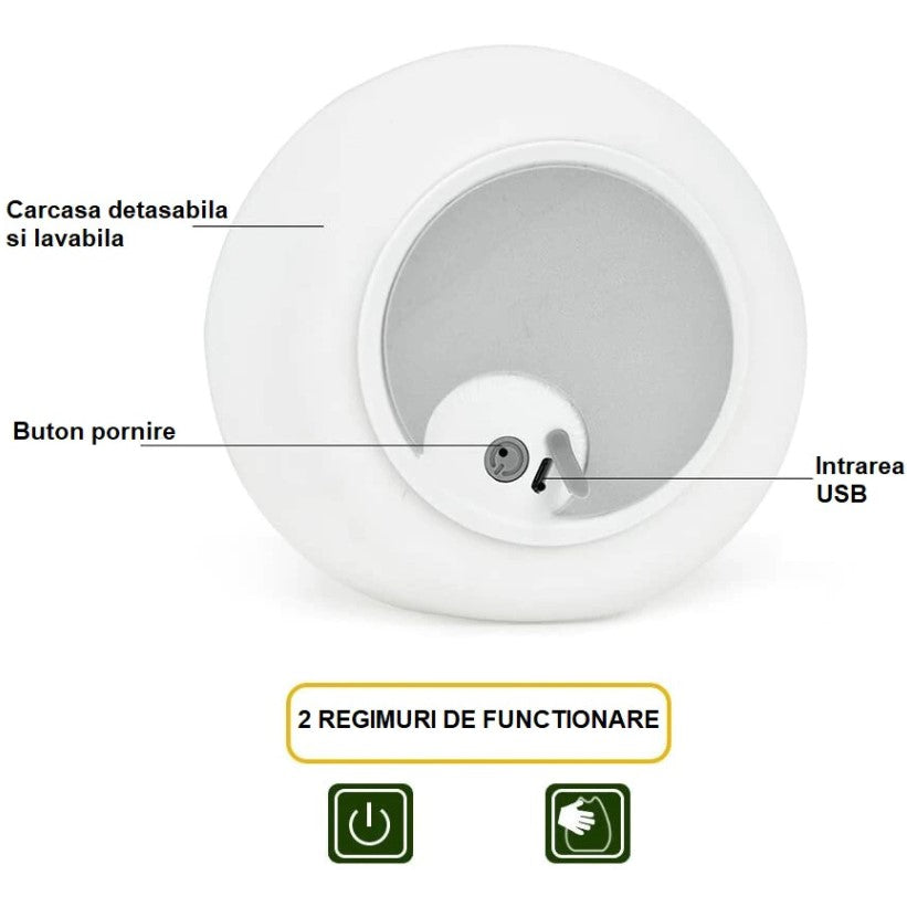 Lampa de veghe portabila cu 7 culori de LEDuri, silicon BPA-free, USB, touch-control, temporizator, lampa de noapte pisicuta fericita