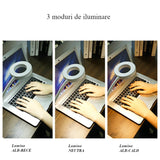 Lampa LED de birou, cu clema, 3 intensitati lumina 4000K, reglabila, flexibila, 360 grade, neagra - BUZ.RO