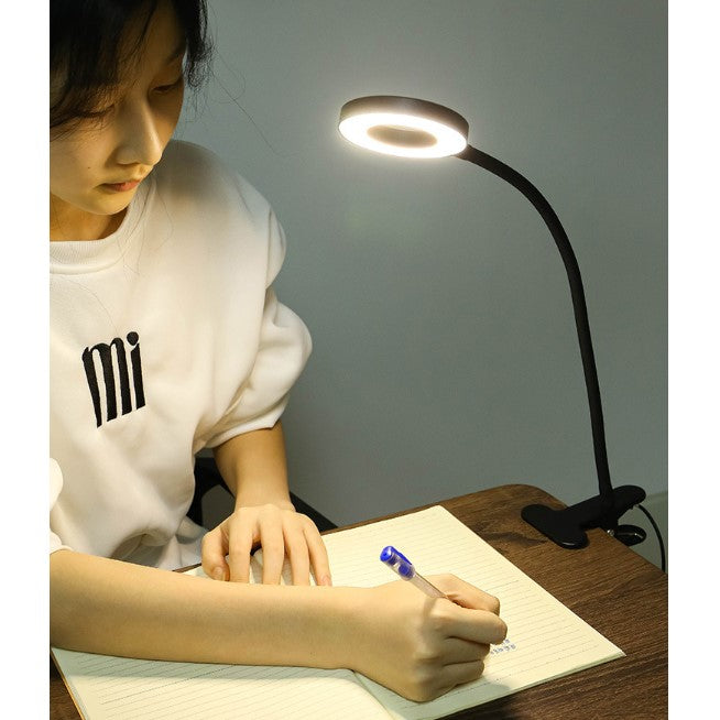 Lampa LED de birou, cu clema, 3 intensitati lumina 4000K, reglabila, flexibila, 360 grade, neagra