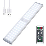 Lampa LED inteligenta, cu senzori de miscare, incarcare USB, magnetica, cu telecomanda, pentru dressing, hol, scari, dulap de bucatarie, baie, garaj, 60 LED - uri, alb rece, buz - BUZ.RO