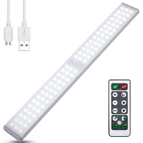 Lampa LED inteligenta, cu senzori de miscare, incarcare USB, magnetica, cu telecomanda, pentru dressing, hol, scari, dulap de bucatarie, baie, garaj, 80 LED - uri, alb rece - BUZ.RO